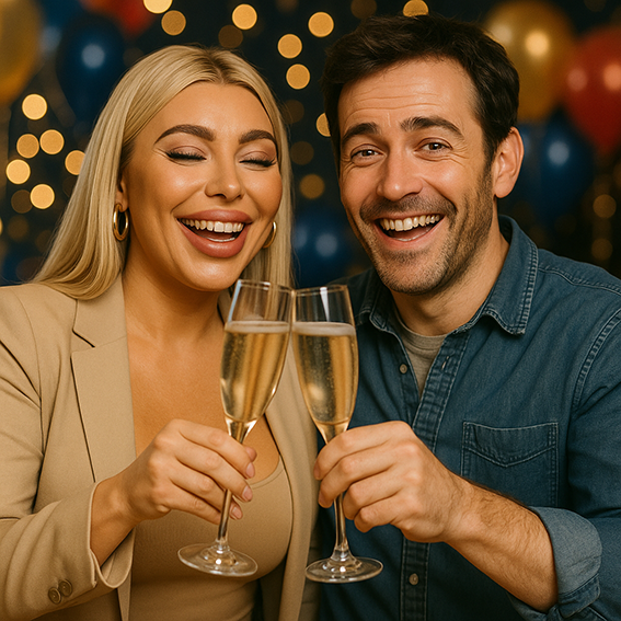 Gigi and Jack in Dublin drinking champagne